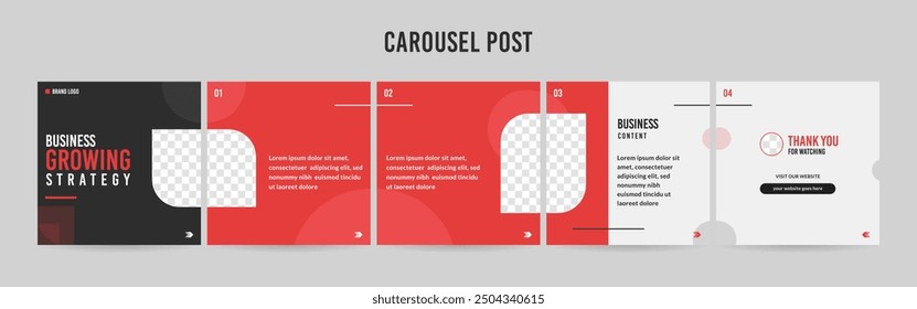 Set of minimalist business carousel post, Customize social media carousel template design.