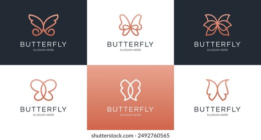 Set of minimalist butterfly logo design template.