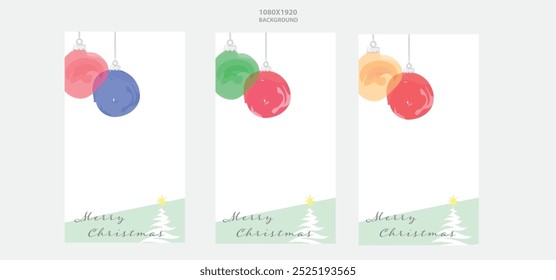 Conjunto de cartazes de Natal minimalista. Design minimalista com enfeites de Natal. Vertical em cores festivas para design de Natal.