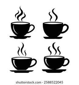 A Set of Minimalist Coffee Cup Icons with Steam