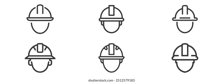 Conjunto de ícones minimalistas do trabalhador da construção com vários projetos de chapéu duro, perfeito para projetos de segurança, construção e engenharia. Ideal para uso na Web, aplicativos e impressão.