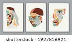 Set of minimalist contemporary portrait of bohemian woman beauty surreal face