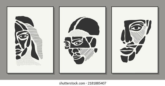 Set of minimalist contemporary portrait of woman beauty surreal face