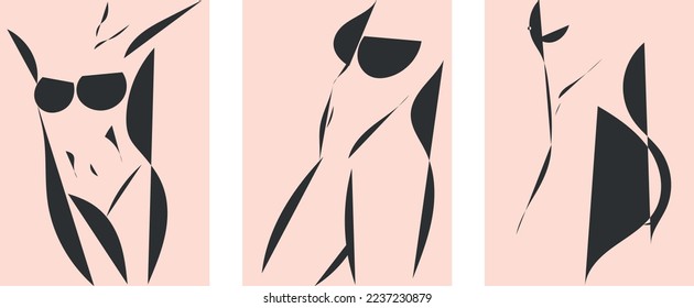 conjunto de ilustraciones de vector contemporáneo minimalista de un cuerpo femenino en diferentes poses.