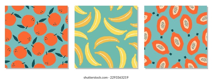 Set of minimalist cut out collage style fruit seamless pattern