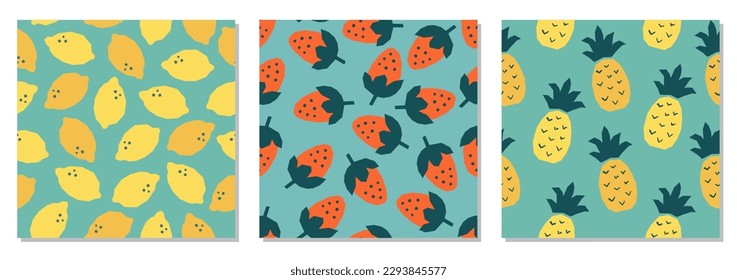 Set of minimalist cut out collage style fruit seamless pattern