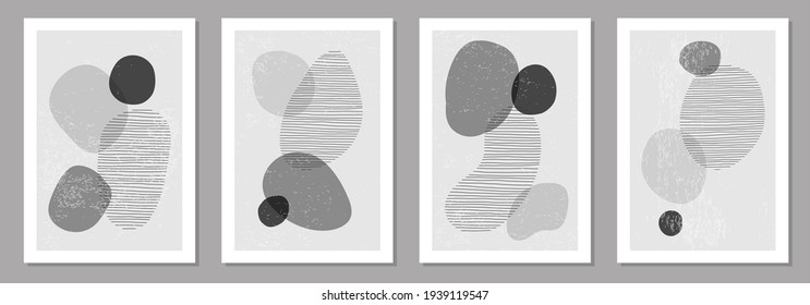 Set of minimalist design posters with abstract organic shapes composition