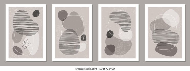 Set of minimalist design posters with abstract organic shapes composition