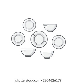 Set of minimalist dinnerware plates and bowls flat icon set with dinnerware tableware crockery utensils collection