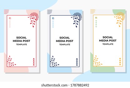 Set Of Minimalist Floral Background With Memphis Style. Suitable For Social Media Story Post Template, Backdrop, Flyer, Wedding Invitation Etc