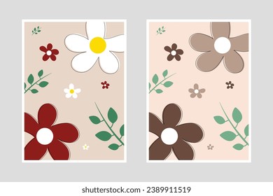 Set of Minimalist Floral wall art, canvas for the living room. Poster element for interior design of a dining room, bedroom, office. Aesthetic wall frame.