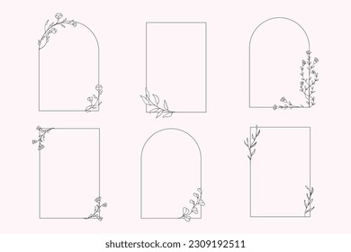 Set of minimalist frame with floral and leaf ornaments