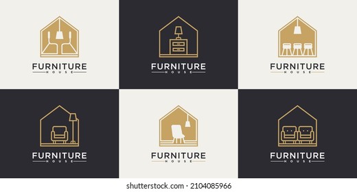 Set of minimalist furniture logo design collection Premium Vector part 1