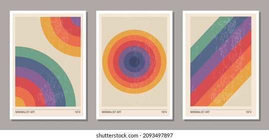 Set of minimalist geometric design poster, vector template with primitive shapes