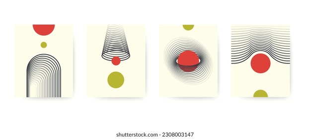 Juego de póster geométrico minimalista con formas simples. Plantilla vectorial con elementos primitivos de la pared.