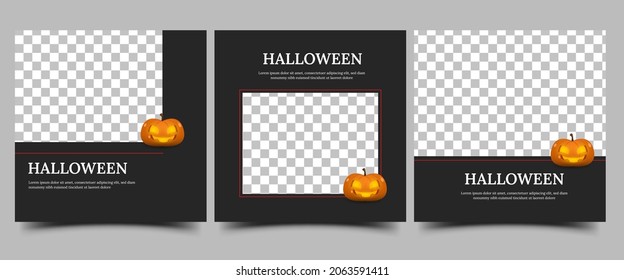 Set of Minimalist Halloween social media post template design.