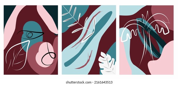 un conjunto minimalista de imágenes abstractas dibujadas a mano para afiches de pared, postales, decoraciones de paredes de habitación