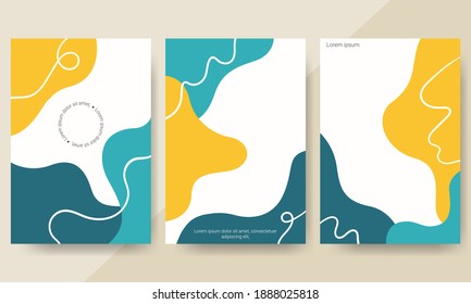 Set of minimalist hand drawn fluid shapes poster covers background
