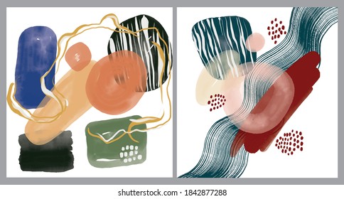 Set of Minimalist hand paint abstract art background with watercolor spot. Brush painting is a textural decoration with an artistic acrylic design of a poster, banner, or interior painting.	