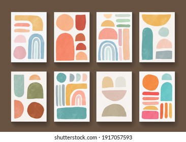 Set of minimalist hand painted posters. Mid century modern illustration. Abstract cover design. Contemporary art.