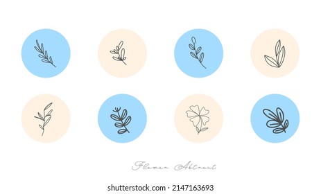 Set minimalist handwritten flower leaf set isolated on white background ,Vector illustration EPS 10