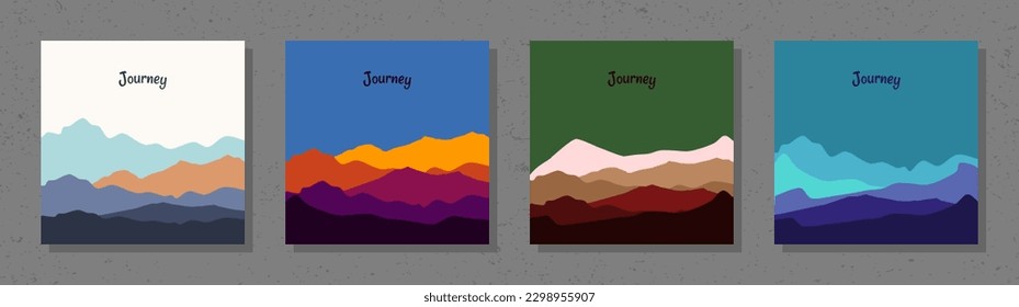 A set of minimalist hill landscapes in a flat style vector illustration for wall art and wallpapers. 