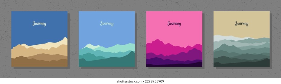 A set of minimalist hill landscapes in a flat style vector illustration for wall art and wallpapers. 