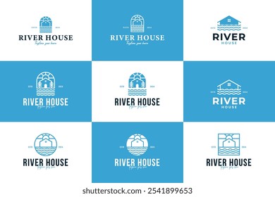 Set of minimalist house river logo design for real estate vector illustration