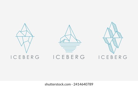 Set of minimalist iceberg logo, iceberg line art vector design