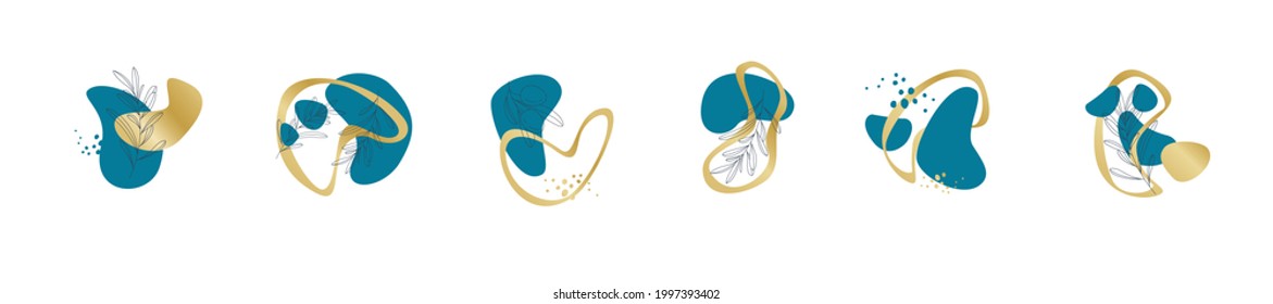 Set of minimalist illustrations. Posters with decorative branches and abstract color spots. For poster, postcard, brochure, cover design. Modern abstract vector illustration.