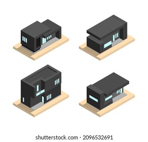 Set of minimalist isometric houses vector icon illustration. Building mascot concept isolated vector. Building isometric illustration style
