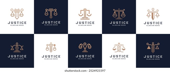 Conjunto de justiça minimalista Lei e pilar logotipo projeto vetor coleção