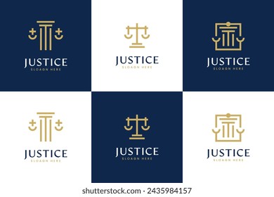 set of minimalist justice logo , scale , balance, law firm , logo design vector.