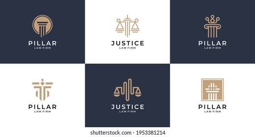 Set of minimalist justice and pillar logo design