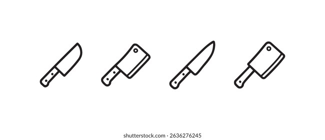Conjunto de ícones de faca minimalista: estilos de chef e cutelo.