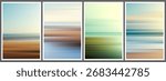Set of minimalist landscape posters with blurred horizontal lines that capture essence of sea, sky and earth in soft gradients. Wall art reflects beauty of nature for calm and harmony in the interior