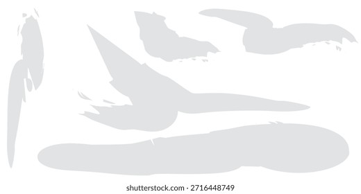 Un conjunto de siluetas minimalistas de color gris claro que representan a las aves en varias posiciones dinámicas y estáticas, lo que sugiere movimiento y tranquilidad.