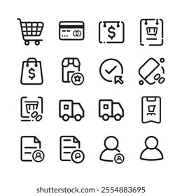 Set of Minimalist Line Icons for E-Commerce and Online Shopping isolated vector design on white background 