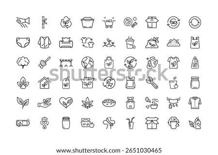 A set of minimalist line icons representing eco-friendly living and sustainable practices.