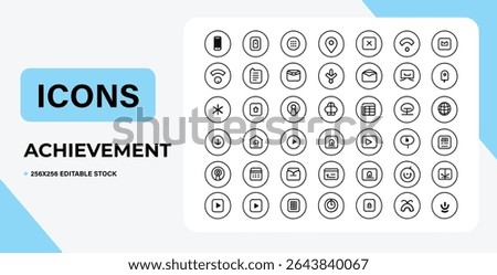 A set of minimalist line icons, suitable for user interface design, displayed against a clean, modern background.