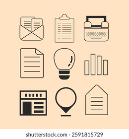 Set of minimalist line vector for business, office, and communication. Versatile for web, app, and UI design. Simple and clean, perfect for modern projects.
