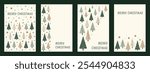 Set of Minimalist Merry Christmas Card with Simple Trees