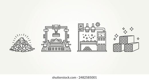 set of minimalist metal steel manufacturing process line art icon logo vector illustration design. simple modern process, production, factory logo concept