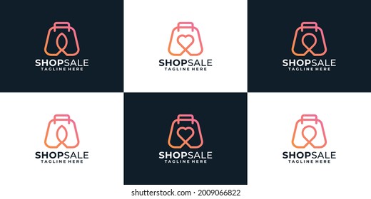 Conjunto de diseño minimalista de diseño de logotipo de venta de tiendas en monograma. El logotipo puede utilizarse para iconos, marcas, identidades, símbolos, mercado, servicios, comercio, bolsos y sitios web