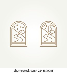 set of minimalist mountain hostel day and night theme icon logo template vector illustration design. simple modern hotel, villa, rent house logo concept