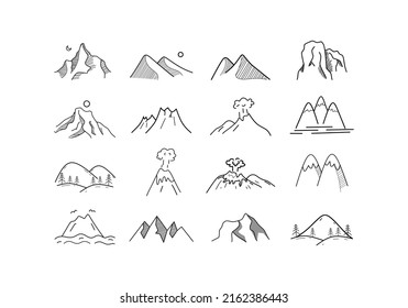 Set of minimalist mountain icon line art illustration template design