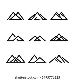 Set of minimalist mountain logo design. Premium Vector