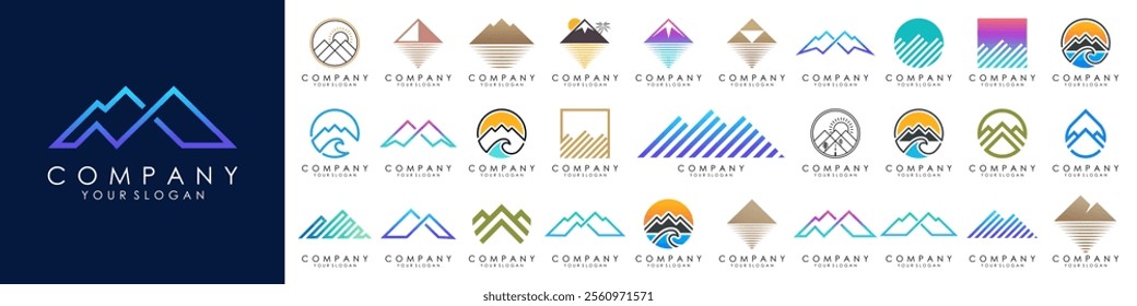 set of minimalist mountain logo design. icon vector template