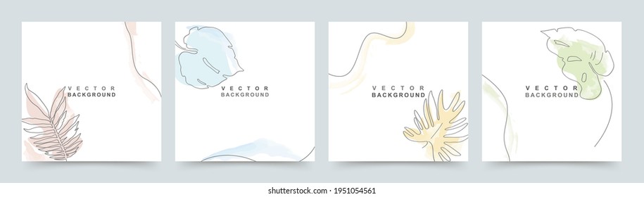 Set of minimalist organic square  banner template  with space for text. Editable floral abstract vector design background for posters, invitation and social media post and cover
