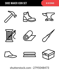 Set of Minimalist Outline Shoe Maker Tools Icons
